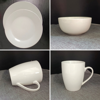 Service de 4 assiettes, bols, tasses, vaisselle blanche, Service de cuisine