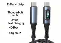 Kabel Data USB Type C ke Type C Nylon Thunder 3 dengan Layar Daya LED E-Marker PD 240W Pengisian Cepat 10Gbps 20Gbps 40Gbps