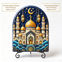 Assiette décorative personnalisée en résine, impression UV islamique, mosquée, croissant de lune, mandala doré, ornement de bureau Ramadan, OEM en gros
