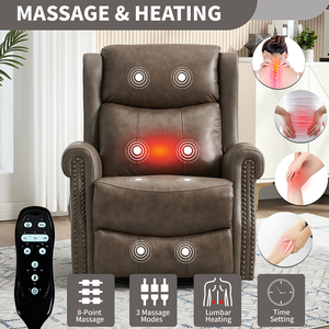 Sillón Reclinable Manual con Masaje Térmico, Función de Balanceo y Giro, en Cuero Genuino, Resistente y Suave, para Sala de Estar o Villa - Product Image 4