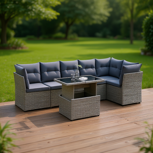 Pe Rattan Garden Sofa Set 6 Seater Outdoor Furniture Contemporary Design UV Resistant Grey - Product Image 2
