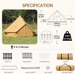 Carpa Yurt de Lujo para Acampar al Aire Libre de 4 Metros, Impermeable, para 3000 mm de Lluvia, 4 Estaciones, Oxford, para 4-8 Personas, Una Habitación, Triple Capa - Product Image 6