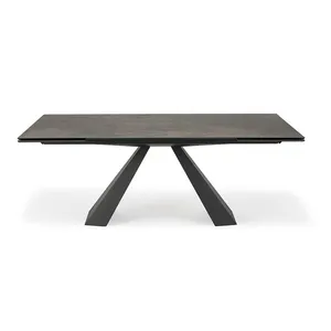 Table de cuisine de luxe de style européen minimaliste en porcelaine avec base en métal