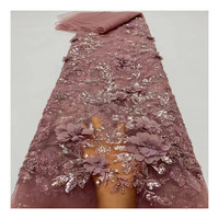 Tissu en dentelle de luxe 2026 avec fleurs 3D, perles et paillettes scintillantes, broderie florale en tulle pour robe de mariée