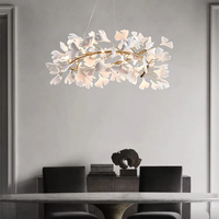 Lustre en céramique de style moderne et luxueux pour salon, restaurant, hôtel, villa, escalier, modèle feuille de Ginkgo