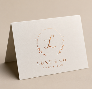 Wholesale Embossed Rose Gold Foil Printed Thank You Note <b>Cards</b> Custom Monogram Logo Luxury Matte White Folding Greeting <b>Cards</b> - Product Image 4
