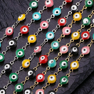Chaîne à maillons œil porte-bonheur en émail, plusieurs couleurs, vente en gros |   Collier unisexe en acier inoxydable plaqué or 18 carats PVD avec œil turc porte-bonheur - Product Image 4