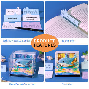 Bloc-notes 3D calendrier personnalisé Note autocollante requin bloc-notes papier découpé signet mignon Animal papeterie cadeau d'anniversaire de noël pour les enfants - Product Image 5