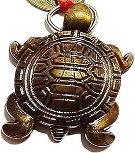 Vintage <b>Brass</b> Turtle Keychain with Chinese Coins Feng Shui Symbol of Luck and Prosperity Offset Printed - Product Image 3