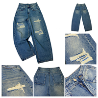 Jean taille haute déchiré coupe large et incurvée style streetwear pour femme XL – Qualité supérieure personnalisable en denim polyester/coton