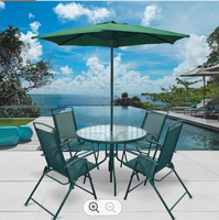 Ensemble de table et chaises de jardin pliables avec parasol, structure métallique ronde