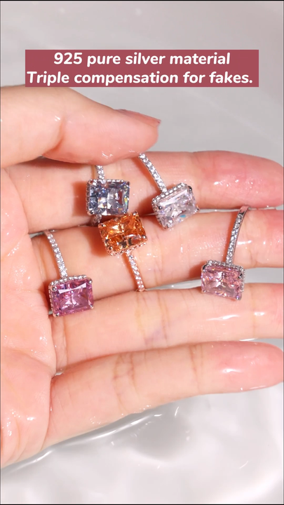 Square 8A/5A CZ Zircon Bling Diamond 925 Sterling Silver Ring
