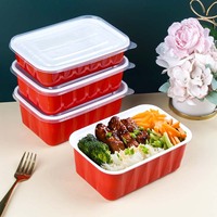 Boîte à emporter jetable rouge et blanche, résistante au micro-ondes, récipient anti-fuite pour la livraison de plats chauds en restaurant