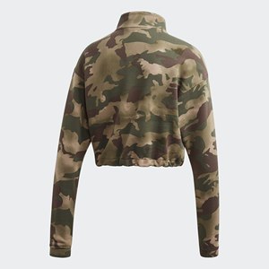 Adidas Originals Top da Donna per Esterno Vocal Aop con Mezza Zip, Modello Corto, Colore Canapa/Verde Terra |   100% Autentico - Product Image 3