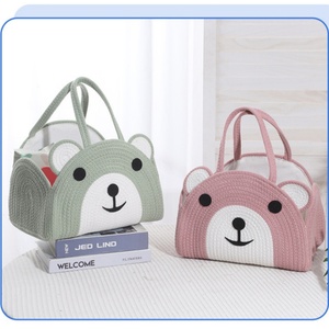 Cesta Organizadora de Pañales para Bebé de Cuerda de Algodón Ecológica, con Forma de Oso, Cesta de Almacenamiento para Guardería, Bolsa de Algodón Tejida para Pañales y Toallitas - Product Image 3