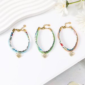 Bracelet personnalisé en <span class=keywords><strong>cordon</strong></span> <span class=keywords><strong>Liberty</strong></span> avec perles, double couche, charme cœur, bracelets d'amitié - Product Image 4