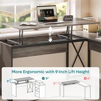 Bureau d'ordinateur en bois durable en forme de L, style industriel moderne SENYU, avec hauteur réglable et tiroirs pour dossiers, pour le bureau à domicile