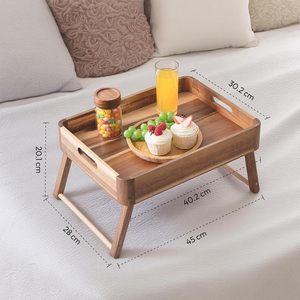 Solid wood folding double-layer dining tray, <b>portable</b> folding side <b>table</b>, suitable for dining, <b>picnics</b>, outdoor use, breakfast - Product Image 2