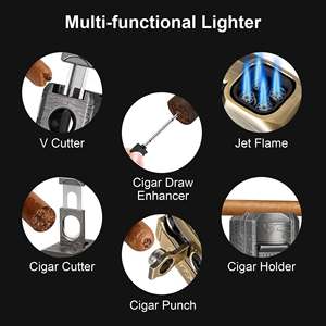 Briquet de table de luxe haut de gamme coupe-vent portable 5 en 1 avec coupe-cigare et perforateur personnalisé - Product Image 5