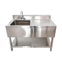 Wastafel tunggal baja tahan karat rakitan dapur komersial portabel dengan kabinet wastafel