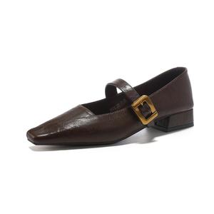 Chaussures à bout carré en cuir souple, confortables pour les pieds, à talon ras, anti-chute, style rétro, nouvelle collection début de printemps, style Wanwan - Product Image 4