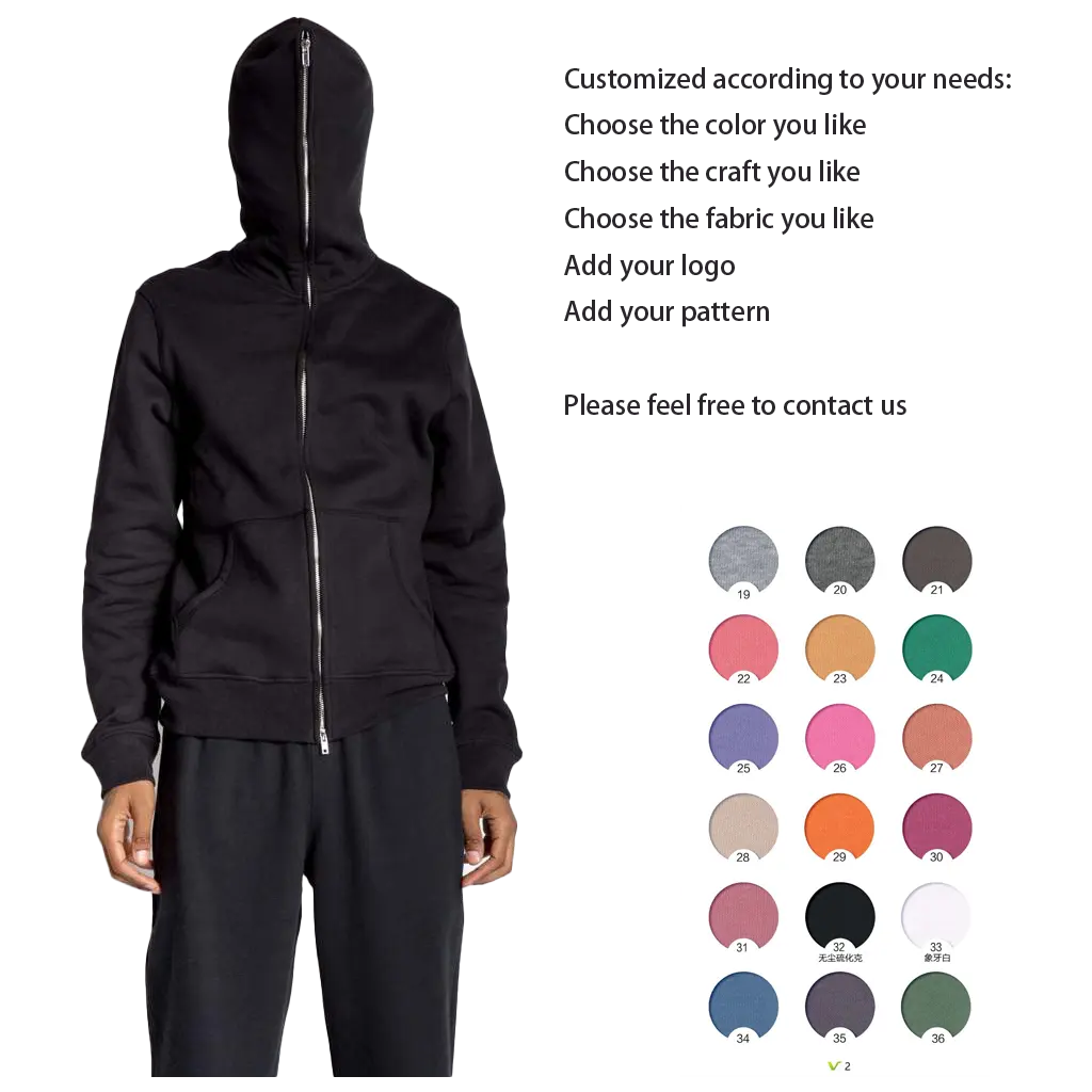 Oversized Zipper Unisex Men Pullover Full Zip Up Heavy Weight Custom Cotton Fleece Black Blank Full Face Zip HoodieS