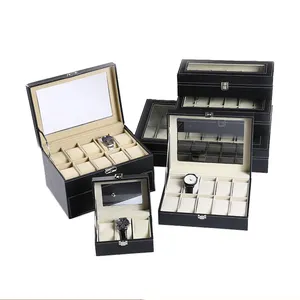 Boîte à montres en cuir de luxe personnalisée, boîte d'emballage de rangement en gros 3 6 10 12 20 24 emplacements