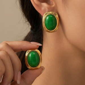 Boucles d'oreilles tendance vintage en acier inoxydable et résine pour femmes, plaquées or 18 carats, bijoux légers, design unique, accessoires pour tous les jours - Product Image 4