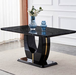 Mesa de Comedor Moderna, Sencilla y Lujosa, con Acabado en Mármol Negro y Patas de Metal, para 6 Personas, Resistente, para Hogar, Hotel y Comedores - Product Image 3