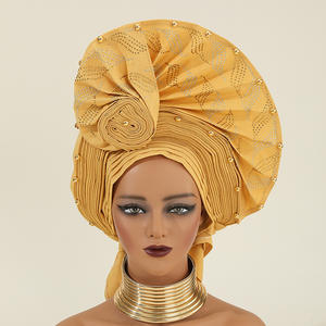 Accessoires de cheveux de luxe pour femmes nigérianes <span class=keywords><strong>Aso</strong></span> <span class=keywords><strong>Oke</strong></span>, turban réglable pour femmes musulmanes africaines, styles de turbans pour mariage - Product Image 4