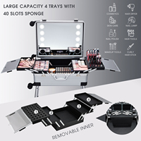 Valise de Maquillage Professionnelle 24'' avec Miroir Lumineux Grand Écran, Haut-Parleur Bluetooth, à Roulettes, en Aluminium, pour Salon de Coiffure et Esthétique