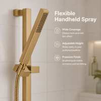 Ensemble de douche mural de luxe avec mitigeur thermostatique, finition or brossé PVD, pour hôtels et villas