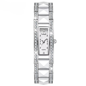 Montre de luxe pour femme avec accent carré en cristal, boîtier en céramique or rose, bracelet en acier inoxydable, étanche 30M, montre-bracelet habillée - Product Image 3