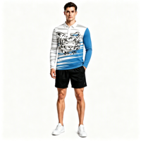 Polo à manches longues pour homme avec impression intégrale de tête de tigre, personnalisable OEM ODM, pour vêtements de sport