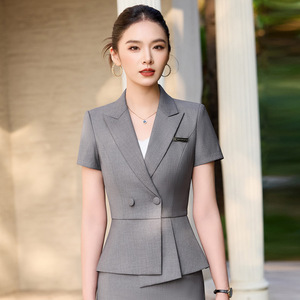 Women's Business Suit Short Sleeve Double Breasted Black Workwear Summer 2026 Polyester Professional Office Wear - Product Image 2