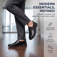 Chaussures en cuir véritable pour hommes, dessus en cuir de vache souple, design léger et confortable, chaussures décontractées à enfiler avec semelle en caoutchouc