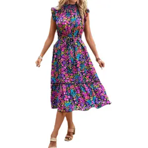 Summer Party Beach Flower Printed Casual Dresses Womans Viscose Floral Dress Women Off Shoulder Boho Maxi Dress For Women