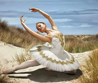 Vestido de Ballet Profesional para Mujer, Tutú Blanco, Traje Clásico para Actuación, Bordado Dorado, Ropa de Danza Escénica