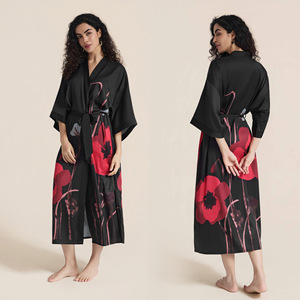Robe de chambre en satin pour <span class=keywords><strong>femme</strong></span>, <span class=keywords><strong>grande</strong></span> <span class=keywords><strong>taille</strong></span>, manches trois-quarts, longue, rafraîchissante, style kimono, vêtement d'intérieur, peignoir de nuit - Product Image 6