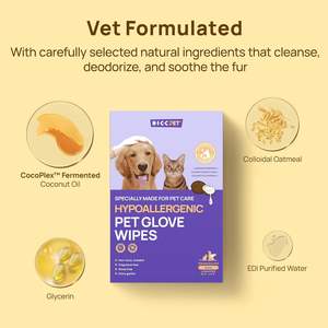 HICC hipoalergénico Limpieza de mascotas guante toallitas de baño de aceite de <span class=keywords><strong>coco</strong></span> para perros veterinario recomendado para el cuidado del abrigo de caballo hidratante - Product Image 4