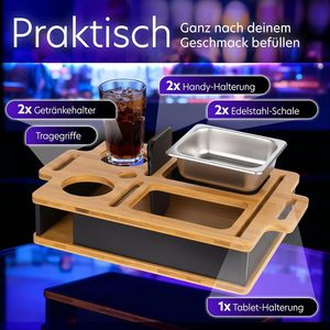 Plateau de canapé lumineux avec 2 bols en acier inoxydable, support pour téléphone portable et boissons - Product Image 2