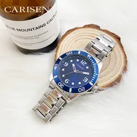 Carisen nova moda marca assista japão movt relógio de quartzo de aço inoxidável bezel mergulhador à prova d' água relógio mecânico
