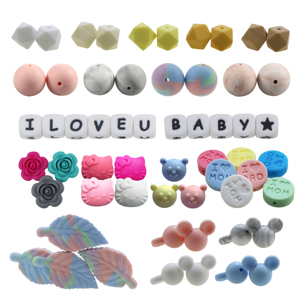 Perles en silicone de qualité alimentaire sans BPA en gros SYBBeads Perles de dentition pour bébé avec lettres 'J'aime Maman/Papa' 18*7.2mm 33 couleurs LFGB - Product Image 3