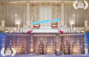 Mandap de mariage en cristal de fibre dorée élégant, décoration exclusive et magnifique pour un mariage indien parfait, fournitures de décoration pour l'Australie - Product Image 3