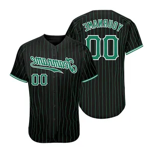 Großhandel Baseball Jersey Sublimation Print gestreifte Logo-Nummer schwarz benutzer definierte Team Baseball-Shirt