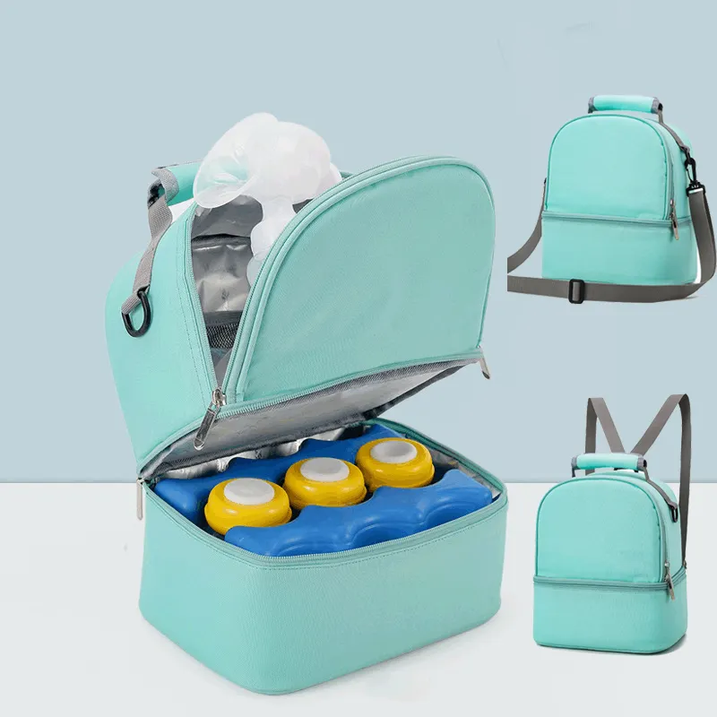 Garrafas de leite materno saco refrigerador de nylon saco bomba de mama mochila com compartimento refrigerador