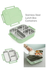 Boîte à lunch amovible anti-fuite à 2 compartiments de qualité alimentaire avec plateau intérieur en acier inoxydable amovible, compatible micro-ondes - Product Image 4