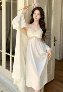 Set Loungewear Due Pezzi in Raso Francese di Poliestere da Donna, Senza Colletto, a Maniche Lunghe, Leggero, Stile Vintage Palazzo Autunnale - Product Image 5
