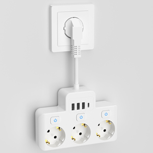 Regleta de Enchufes Múltiples con Cable Corto y Puertos USB, con 3 Enchufes Schuko y Interruptor, Enchufe Europeo - Product Image 1