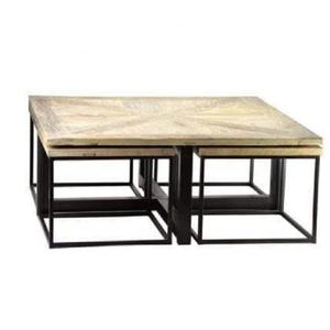 Table basse carrée moderne en bois d'orme récupéré pour salon - Product Image 1